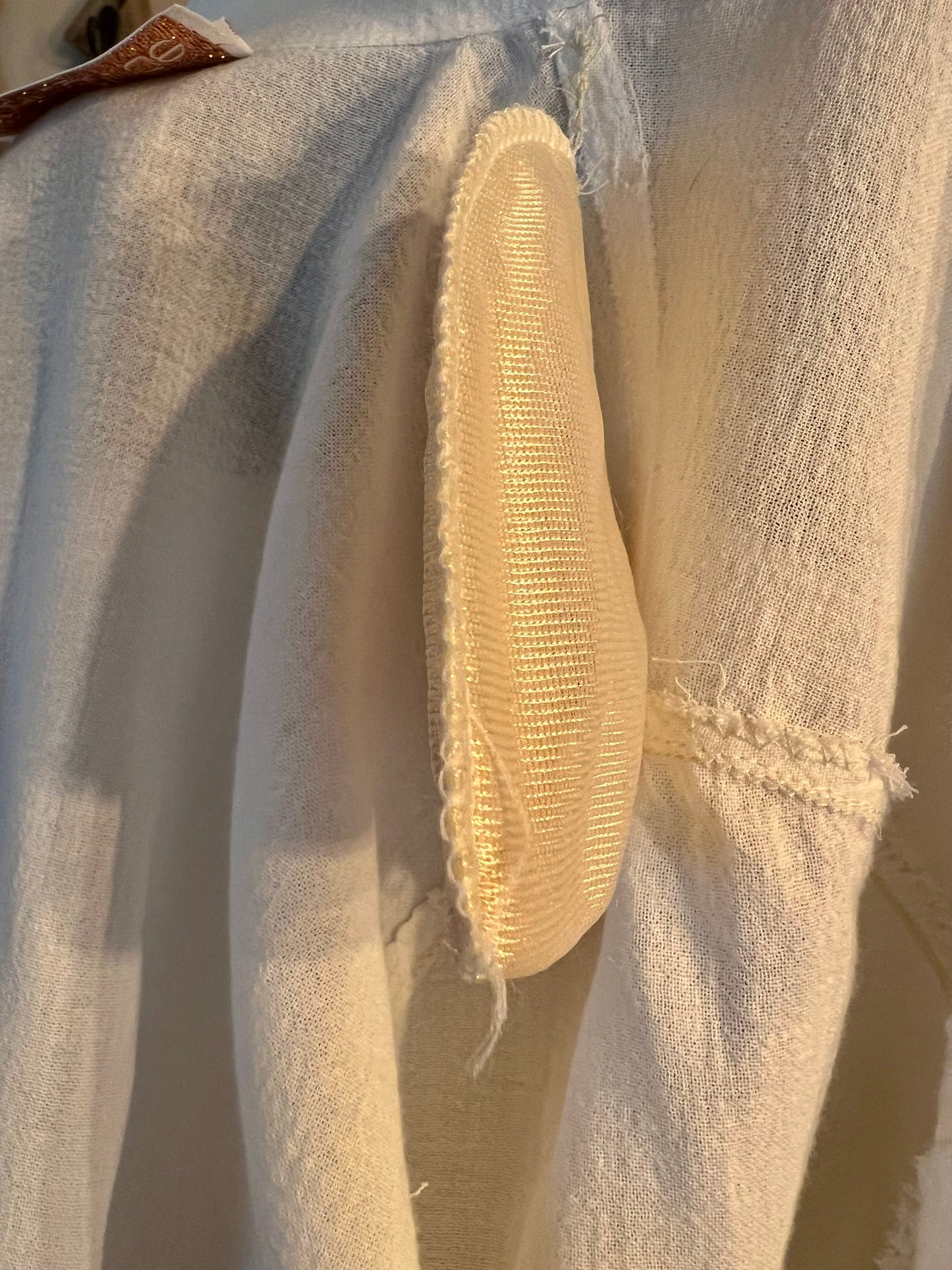 Vintage Avantgarde Bluse M 38/40 Weiß Gold Leinenmix – Boho Chic Mystic Sun Embroidery