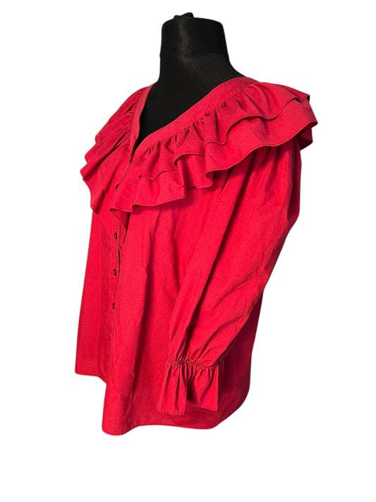 Vintage Malco Modes Bluse Weinrot Rüschen Gr. 42 44 XL Dark Academia USA 90s y2k