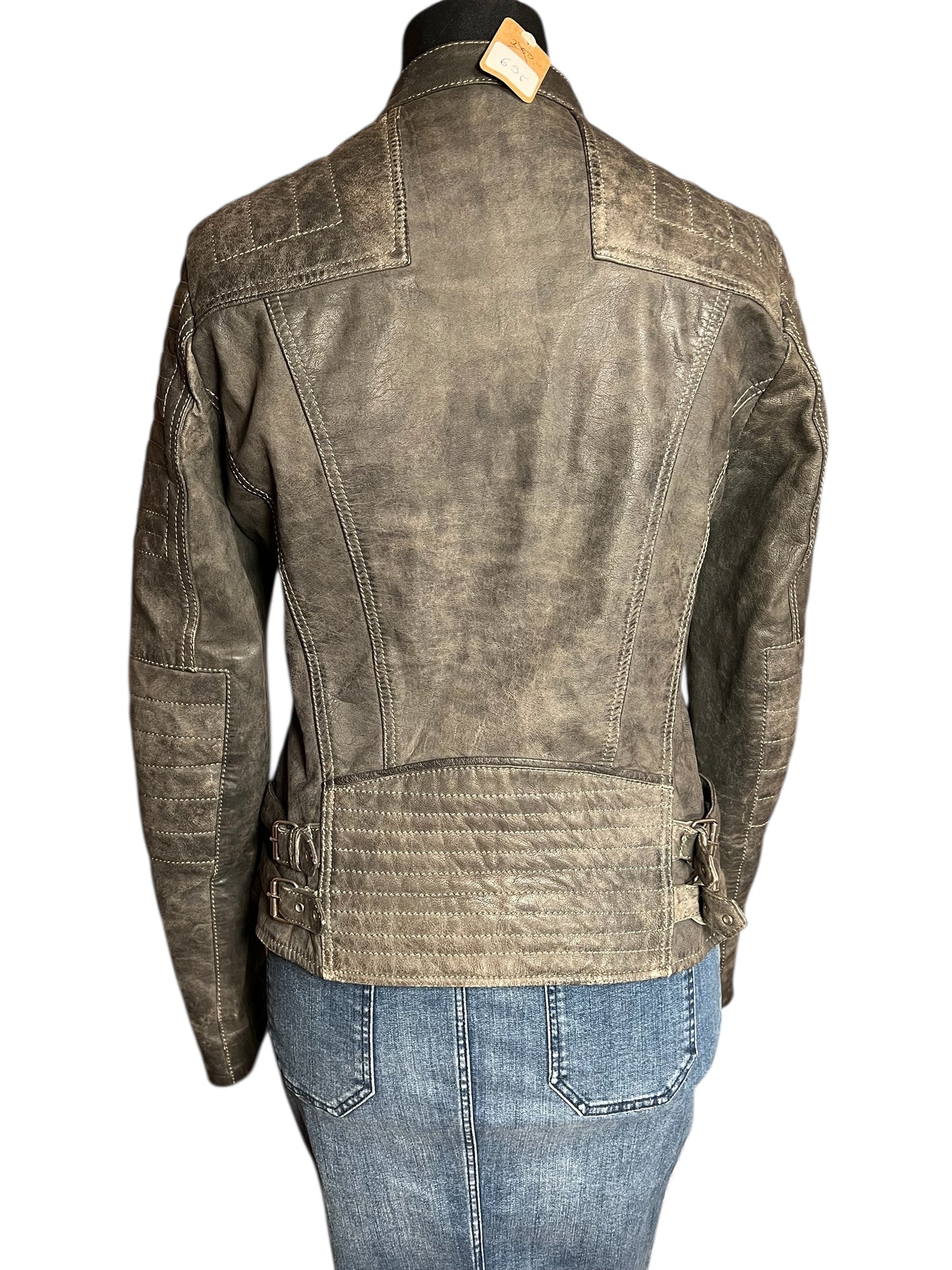 Goosecraft Biker Lederjacke Gr. L (fällt wie 38) – Grau – YKK Zipper – Slim Fit – Patina Look