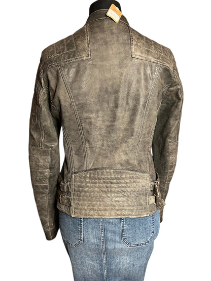 Goosecraft Biker Lederjacke Gr. L (fällt wie 38) – Grau – YKK Zipper – Slim Fit – Patina Look