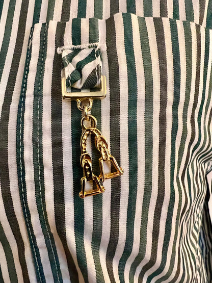 Vintage Tru Bluse Gr. 40 – Weiß mit grünen Streifen | Goldknöpfe | 90s Chic