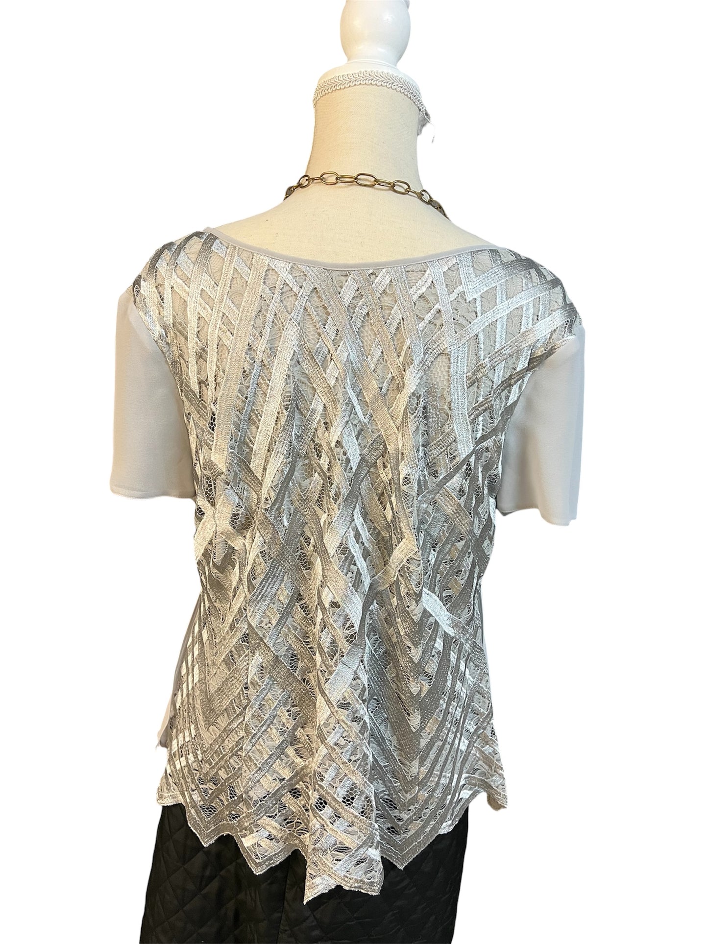 Vintage APANAGE Top Gr 42 silbergrau – Spitze & Chiffon – elegant Y2K