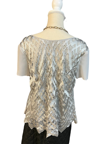 Vintage APANAGE Top Gr 42 silbergrau – Spitze & Chiffon – elegant Y2K