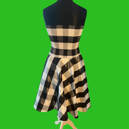 Eve Ning Partykleid Gr. M 38 Schwarz Weiß Kariert Off Shoulder A-Linie Y2K
