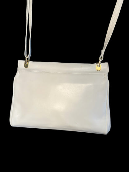 Medici Vintage Leder Tasche 80s Weiß Gold Wappenlogo West Germany Schultertasche Old Money Bag