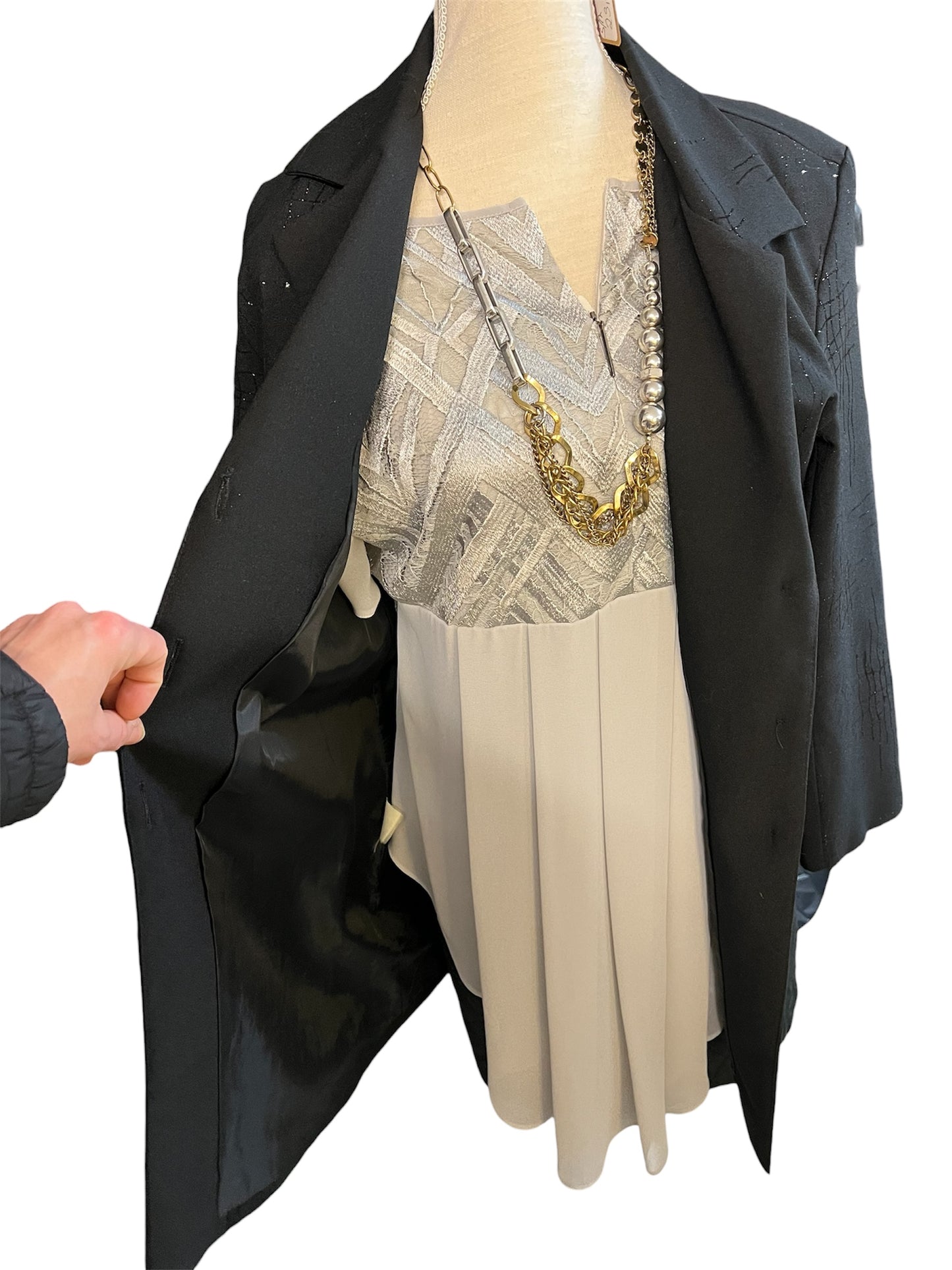 Vintage APANAGE Top Gr 42 silbergrau – Spitze & Chiffon – elegant Y2K