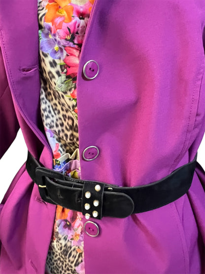 Vintage Samt Gürtel Schwarz mit Perlen & Gold Details – 90s / Y2K Statement Belt ca. 90 cm