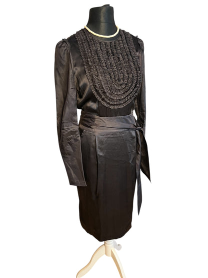 Vintage Kleid By Malene Birger Gr. 38 Elinoa 100 % Seide Schwarz Perlen Knöpfe Taillengürtel