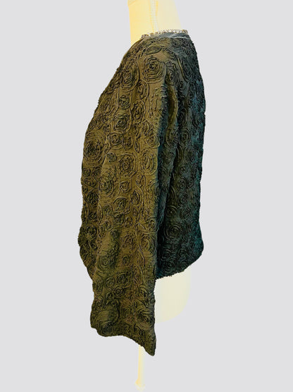 Bolero mit Blumen-Applikationen von Evelin Brandt Berlin | Schwarz • Elegant | Gr. 42