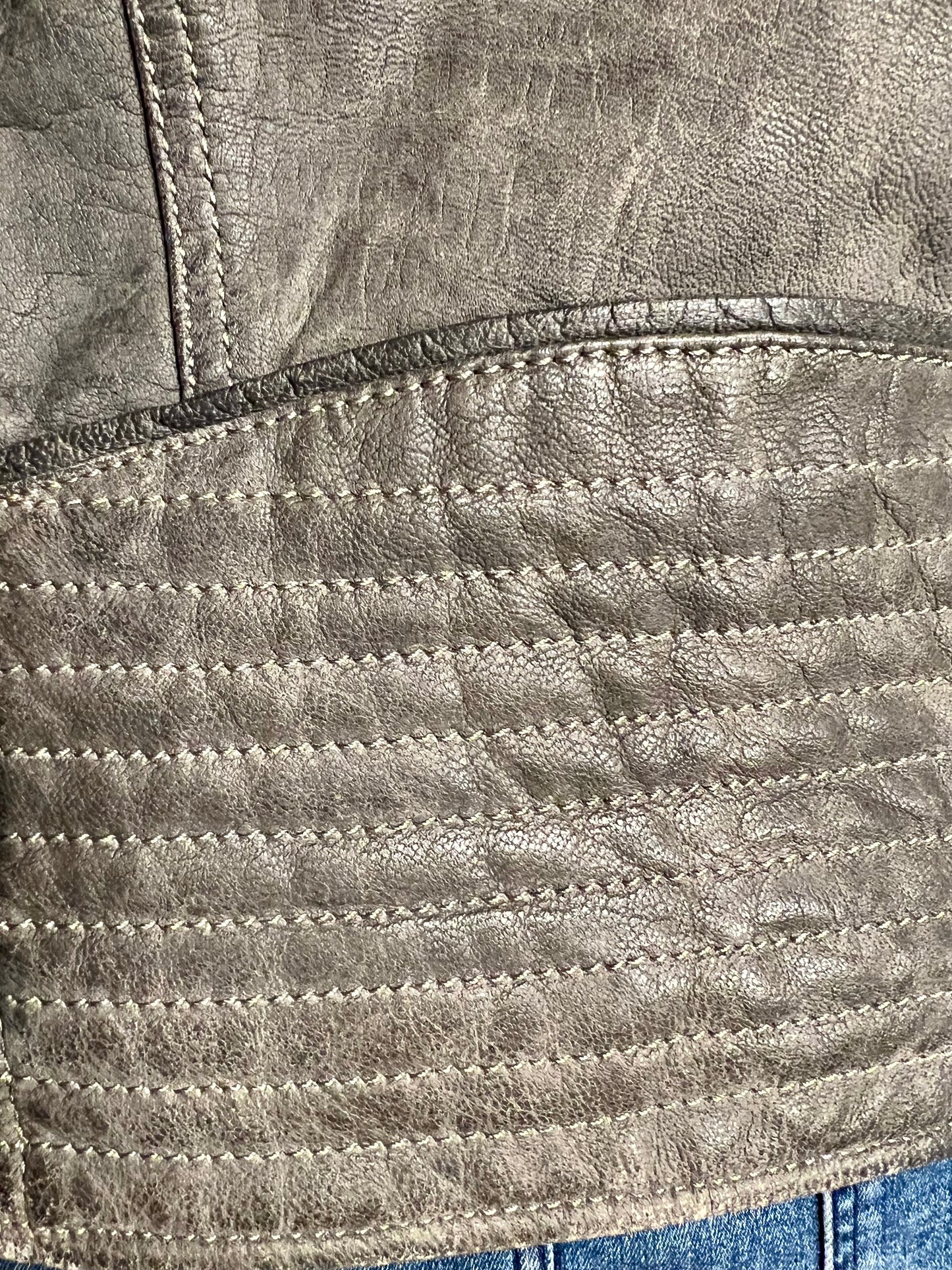 Goosecraft Biker Lederjacke Gr. L (fällt wie 38) – Grau – YKK Zipper – Slim Fit – Patina Look