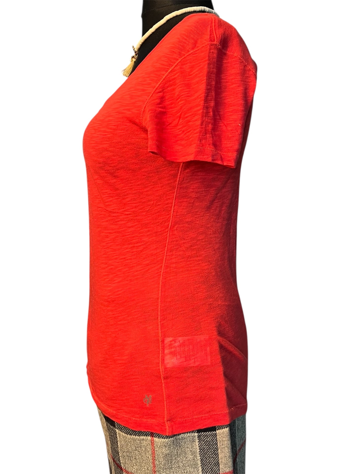 Vintage Marco Polo Shirt Gr. S - M figurbetont, rot, 100% Baumwolle, Flammengarn, Rundhals, 90s