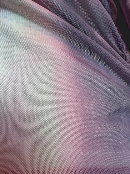 Y2K Mesh Maxikleid Pastell transparent langarm drapiert Stretch Festival Fairy Gr. M L 40 42