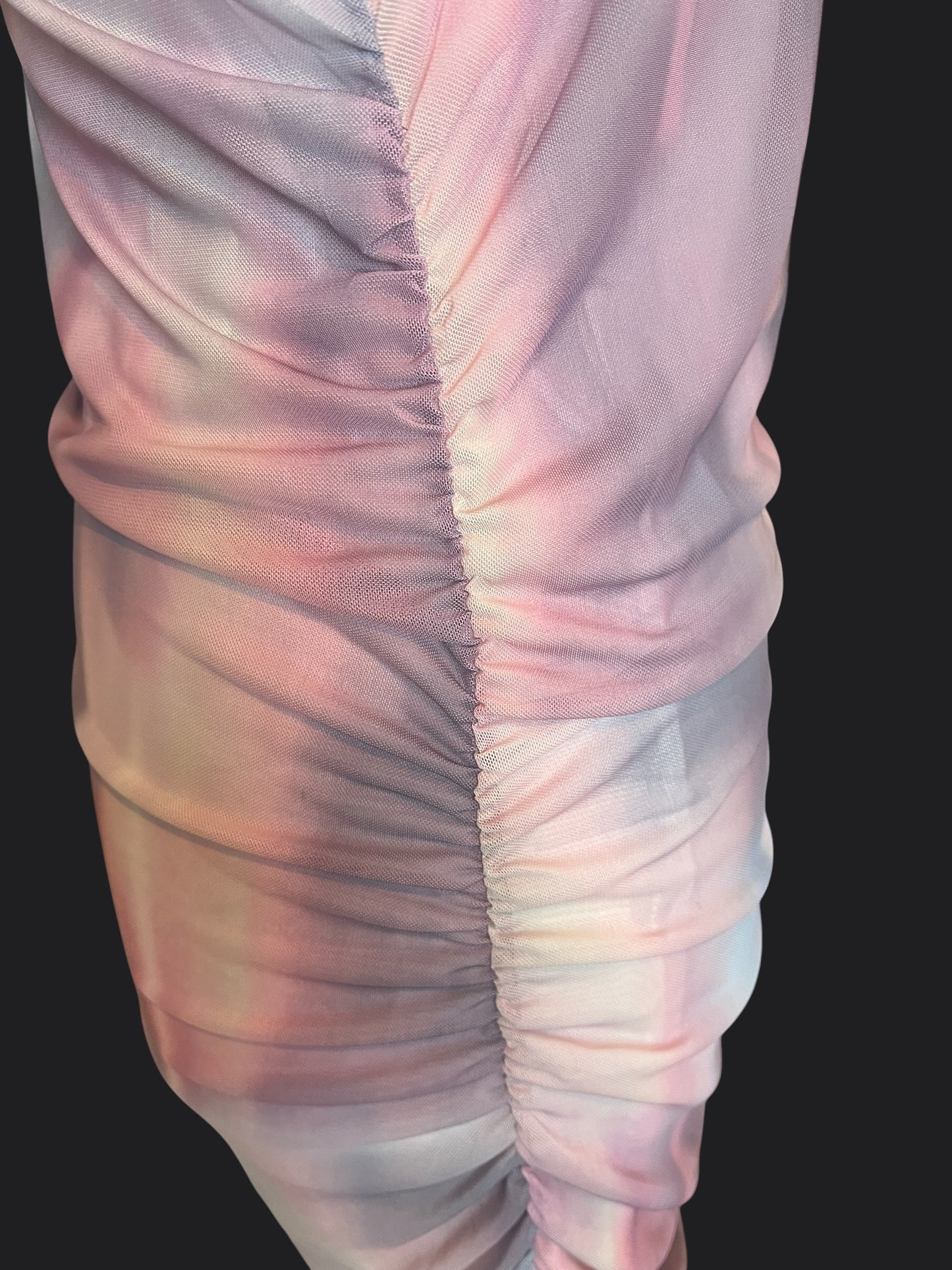 Y2K Mesh Maxikleid Pastell transparent langarm drapiert Stretch Festival Fairy Gr. M L 40 42