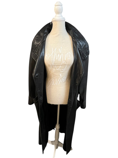 Vintage 80s Ledermantel Gr. L Schwarz • Echtleder Nappaleder • Oversize Long Coat • Schulterbetont