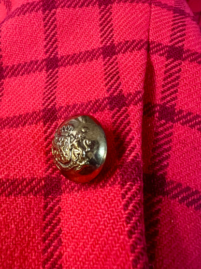 Vintage Guy Laroche Blazer – Rot kariert, Gold-Knöpfe, Gr. 38/40, Wool Statement Piece