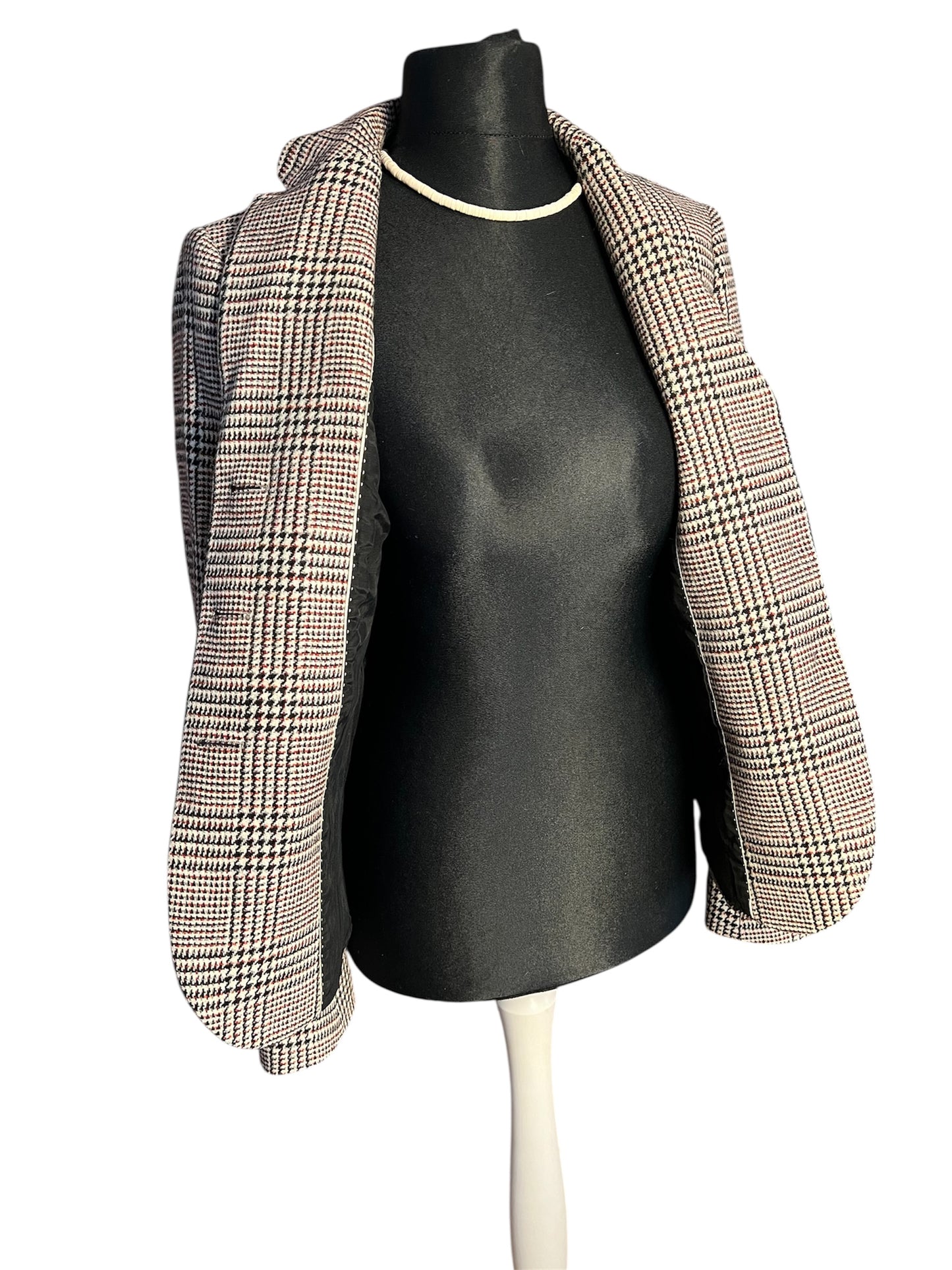 Vintage Windsor Blazer kariert Gr. 38 | Schurwolle Designer Blazer Schwarz Weiß Rot | Karoblazer Business Chic | Tailored Jacket