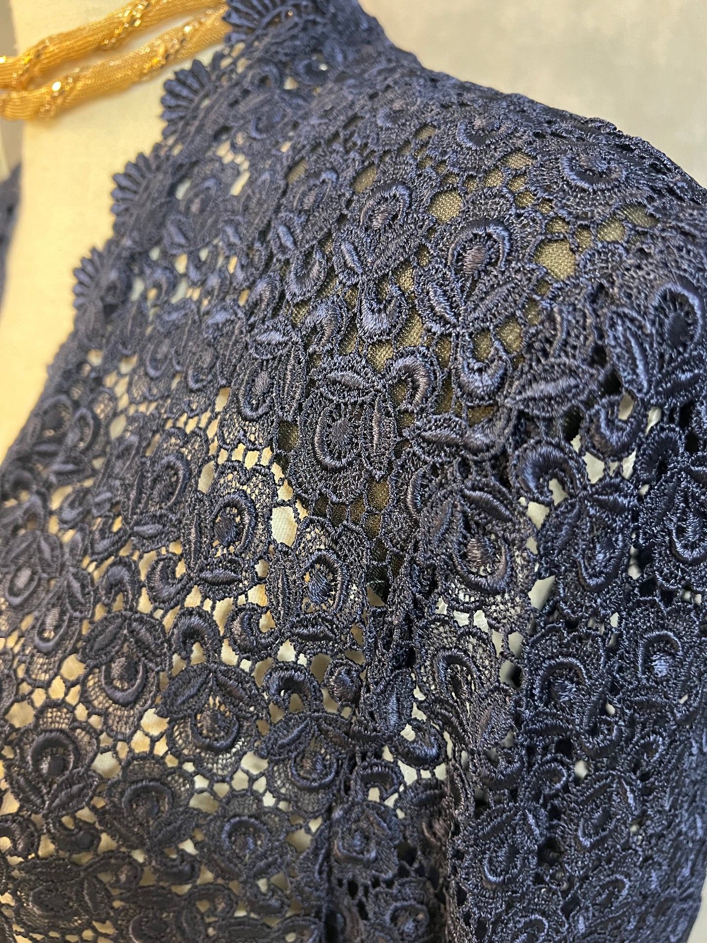 Vintage Spitzen Bolero dunkelblau – 90s Y2K Lace Jäckchen – Italien – Gr. 38/40