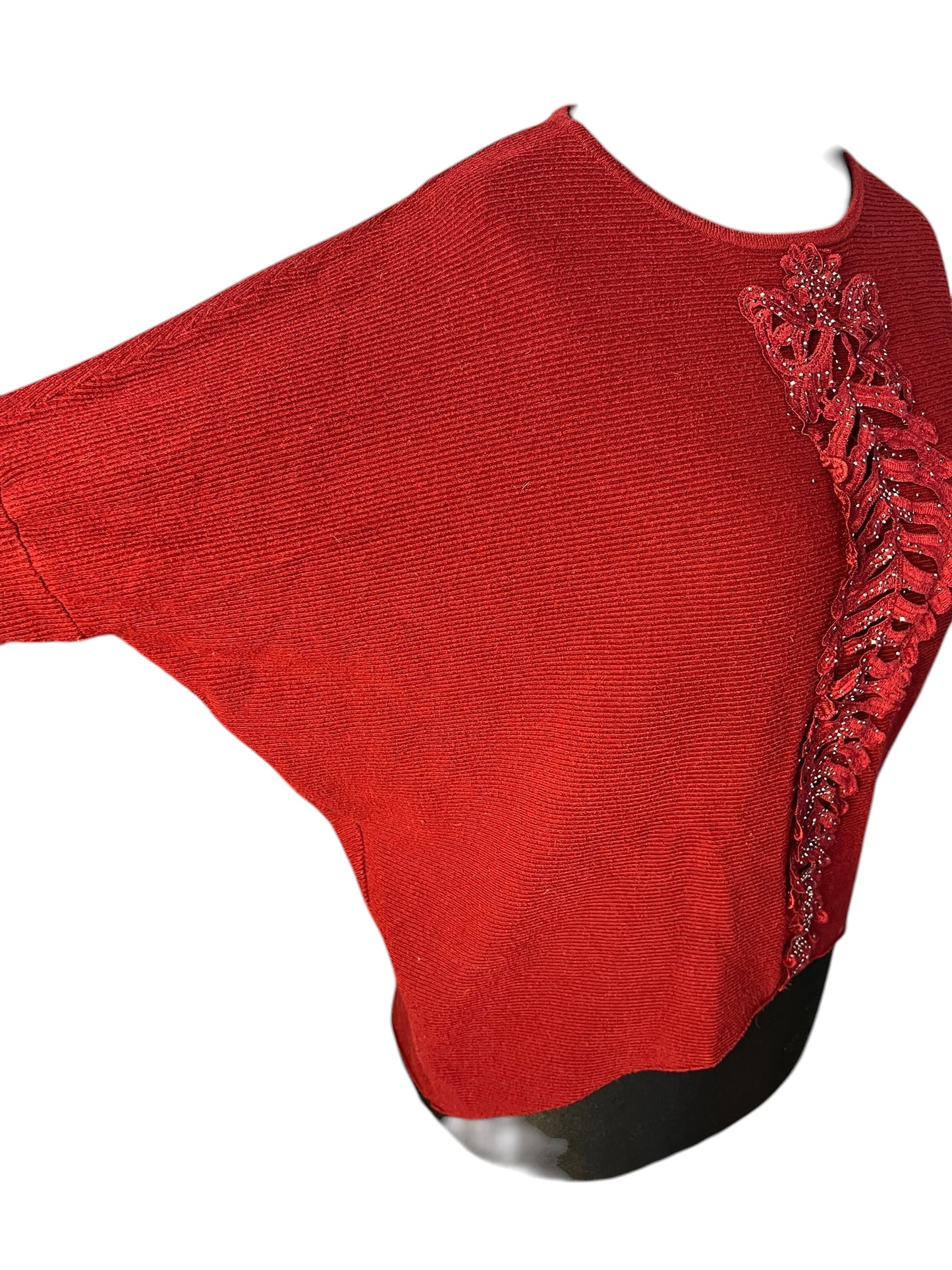 Vintage Pullover weinrot Fledermaus Fit Gr. 40 42 Stickerei Glitzer 90s y2k Grunge