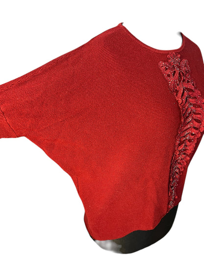 Vintage Pullover weinrot Fledermaus Fit Gr. 40 42 Stickerei Glitzer 90s y2k Grunge