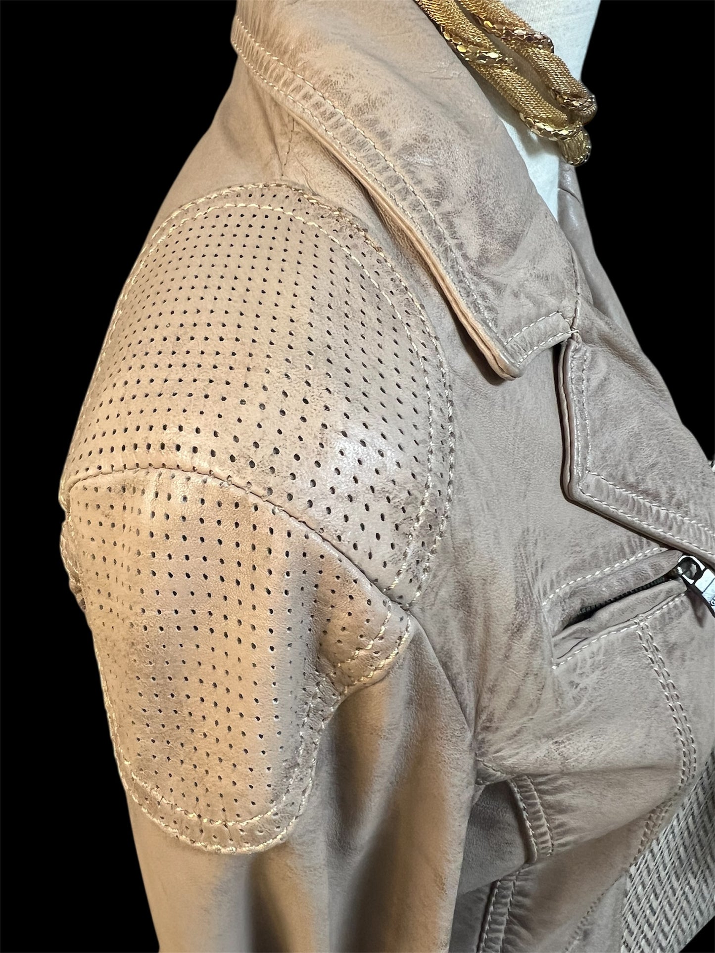 Gipsy Mauritius Lederjacke Damen Gr. S – 100% Echtleder – Blazer-Biker Mix – Beige Used Look