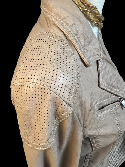 Gipsy Mauritius Lederjacke Damen Gr. S – 100% Echtleder – Blazer-Biker Mix – Beige Used Look