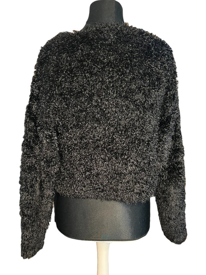 Sara's Choice: Pinstripe – Teddy Cropped Pulli schwarz L XL 42 44 46 Dark Alternative