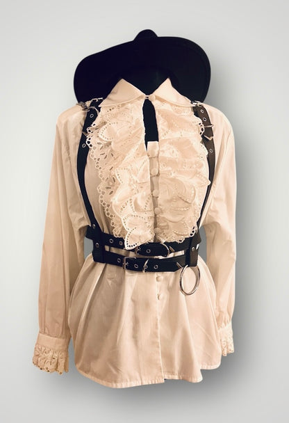 Vintage Bluse Weiß • Gr. 38- 42 • Spitze & Stoffknöpfe • 80er/90er • Gothic Dark