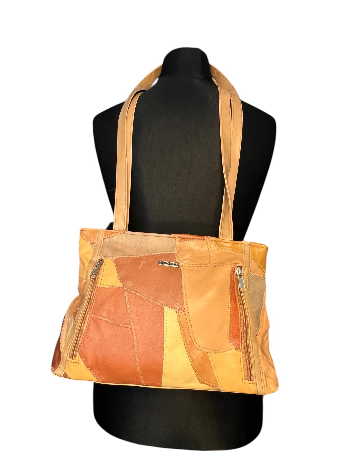 Vintage y2k Patchwork Tasche Braun/Beige – Stefano – Schultertasche – 31×21 cm