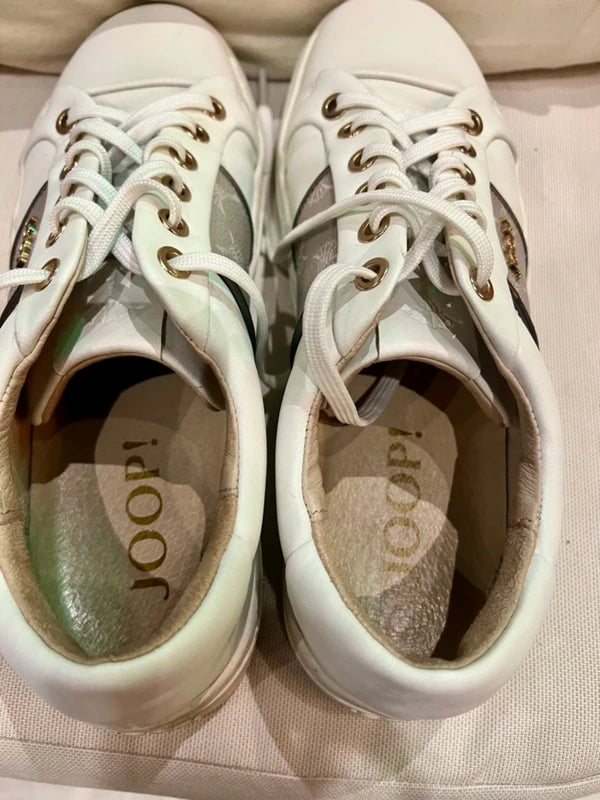 JOOP! Sneaker Leder Weiß Beige Gold Gr. 38 Designer Clean Girl Old Money Trend Premium Turnschuhe
