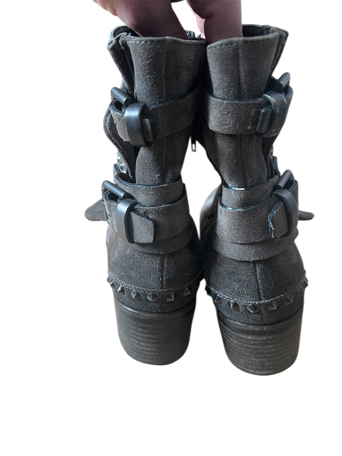 Kennel & Schmenger Boots Wildleder grau braun Nieten Schnallen Gr. 38 (UK 4) Stiefel Biker