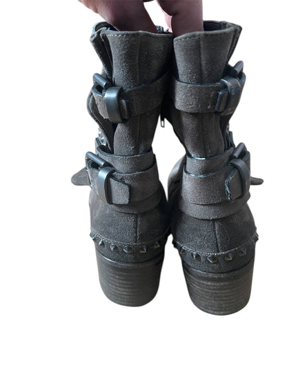 Kennel & Schmenger Boots Wildleder grau braun Nieten Schnallen Gr. 38 (UK 4) Stiefel Biker