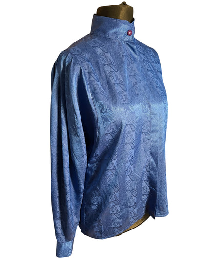 Sara's Choice: Vintage Bluse Satin Paisley blau royalblau | Gr. 40 42 L | Dark Alternative