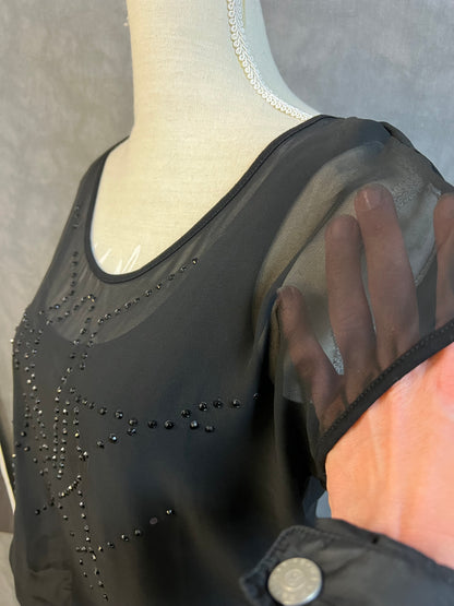 Kleid Buffalo | schwarz mit Glitzersteinen | transparentes Oberteil | Gr. 34–36 | vielseitig tragbar