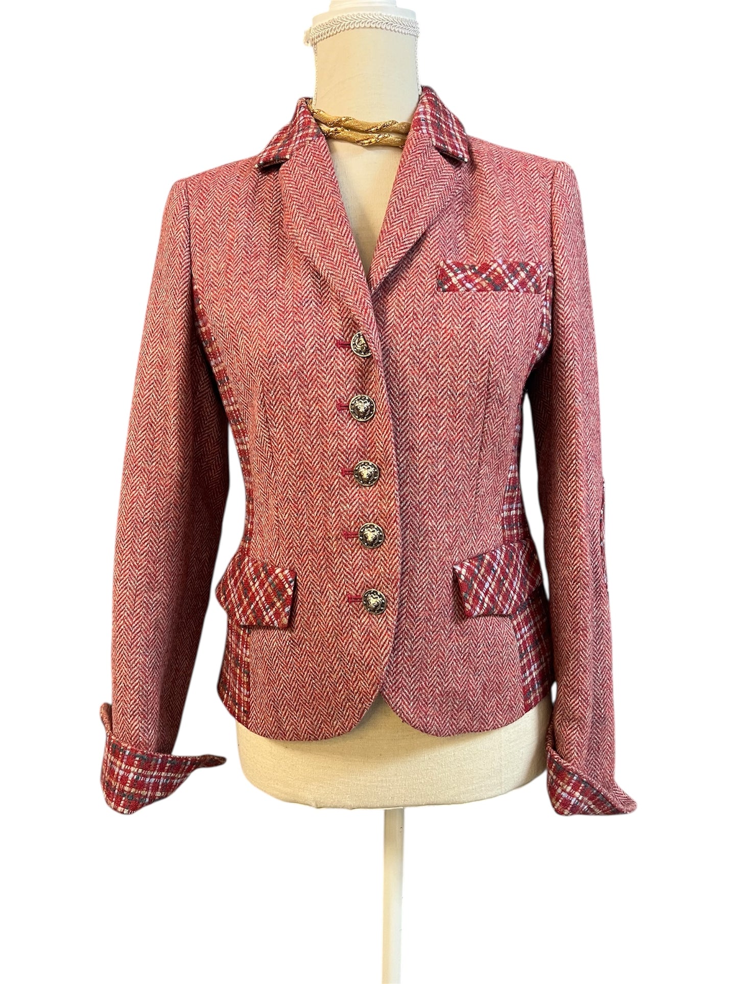 Madeleine Vintage Blazer Gr. 34 | 100% Wolle | Fischgrät | Old Money Preppy | Löwenknöpfe