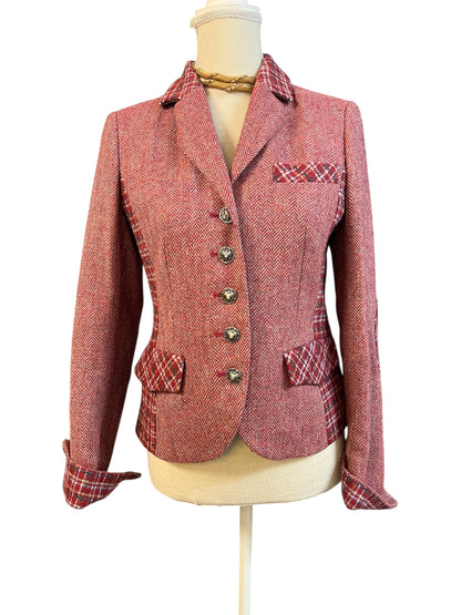 Madeleine Vintage Blazer Gr. 34 | 100% Wolle | Fischgrät | Old Money Preppy | Löwenknöpfe