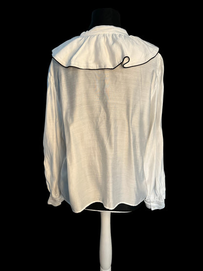 Sara's Choice: H&M Bluse Volant weiss schwarz | Gr. 44 46 XL | Dark Alternative