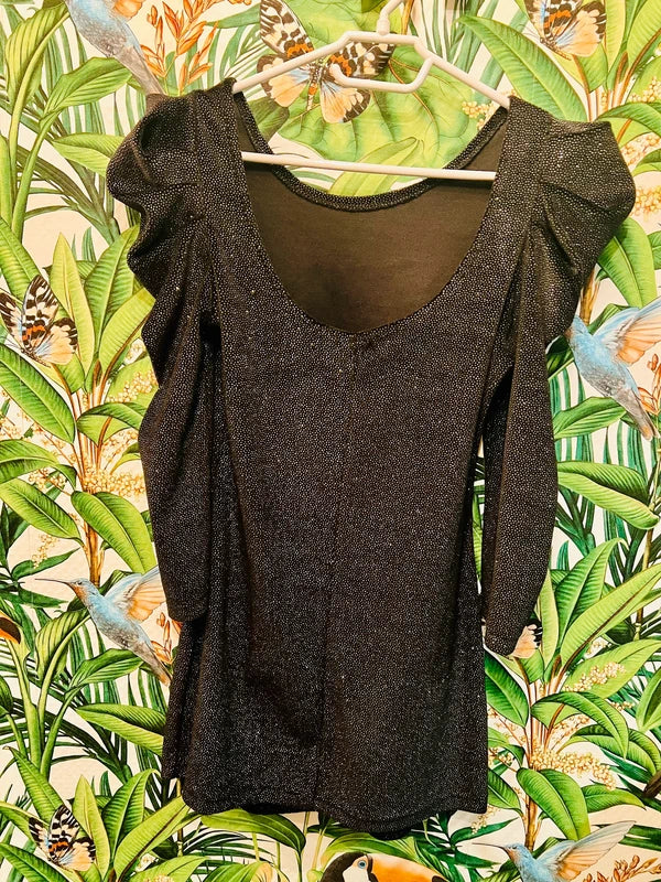 Vintage Y2K Mini Kleid Sweewë – Schwarz, samtartig, Glitzer, Gr. S 36 2000s