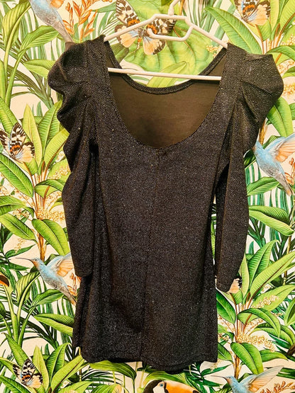 Vintage Y2K Mini Kleid Sweewë – Schwarz, samtartig, Glitzer, Gr. S 36 2000s