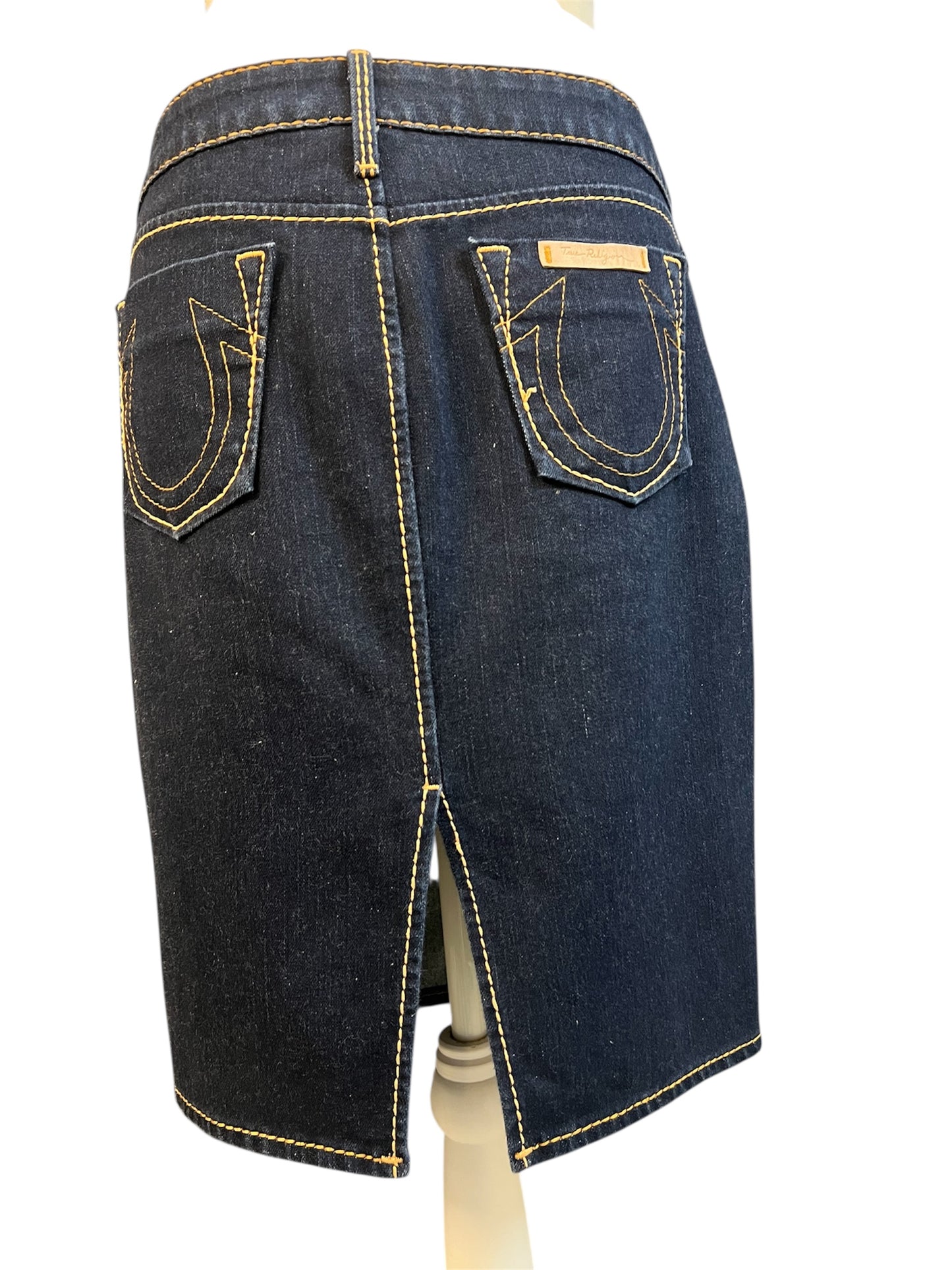 True Religion Jeansrock – Dunkelblau Denim Midi – Gehschlitz hinten – W29 / DE 38 - 40