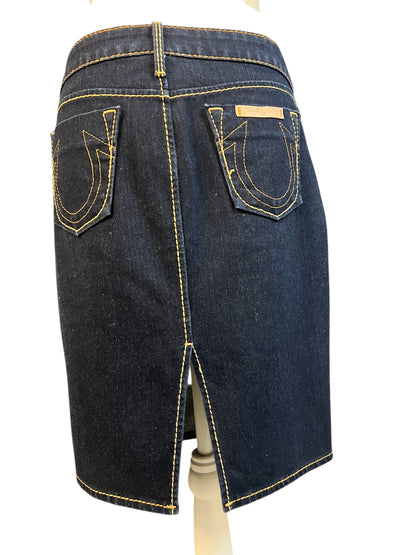 True Religion Jeansrock – Dunkelblau Denim Midi – Gehschlitz hinten – W29 / DE 38 - 40