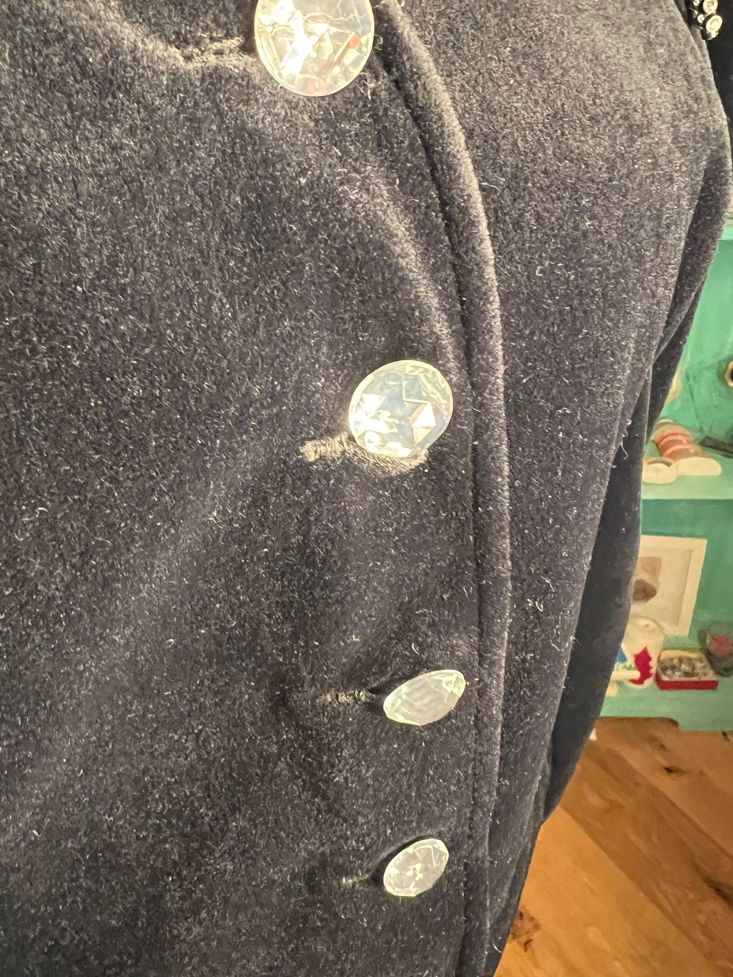 Vintage Samt Blazer 80s Power Shoulder schwarz – Statement Puffärmel – Dorette – Gr. 38–42