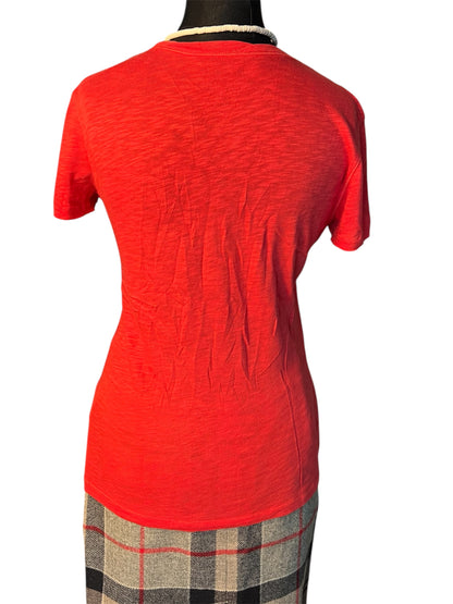 Vintage Marco Polo Shirt Gr. S - M figurbetont, rot, 100% Baumwolle, Flammengarn, Rundhals, 90s