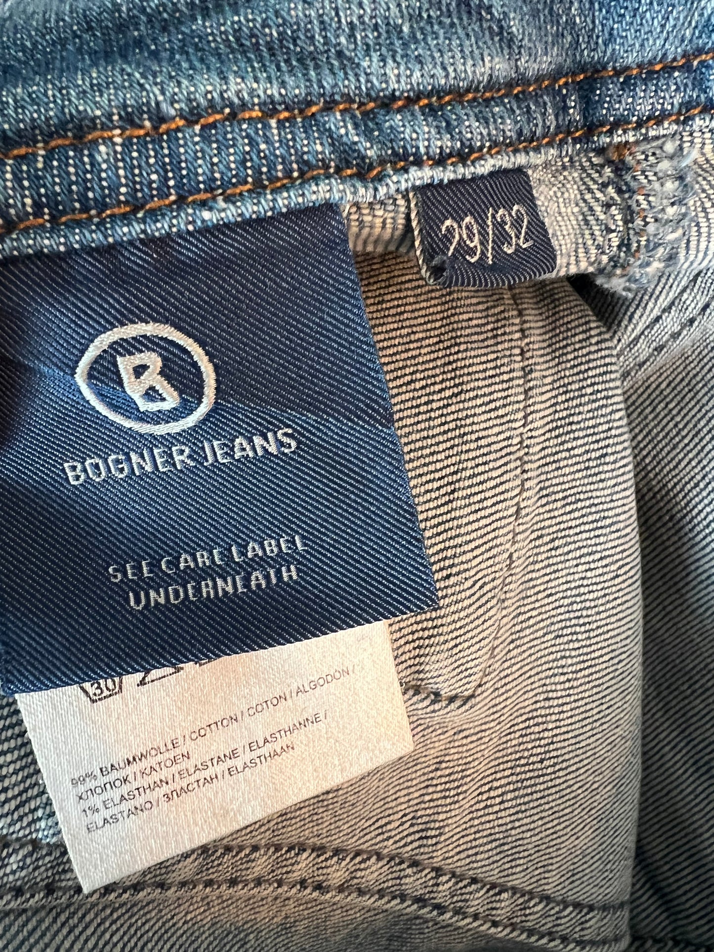 Bogner Jeans Damen W29 L32 M 38 /40 Blau Mid Waist Tapered Logo Premium Denim