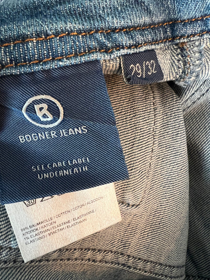 Bogner Jeans Damen W29 L32 M 38 /40 Blau Mid Waist Tapered Logo Premium Denim
