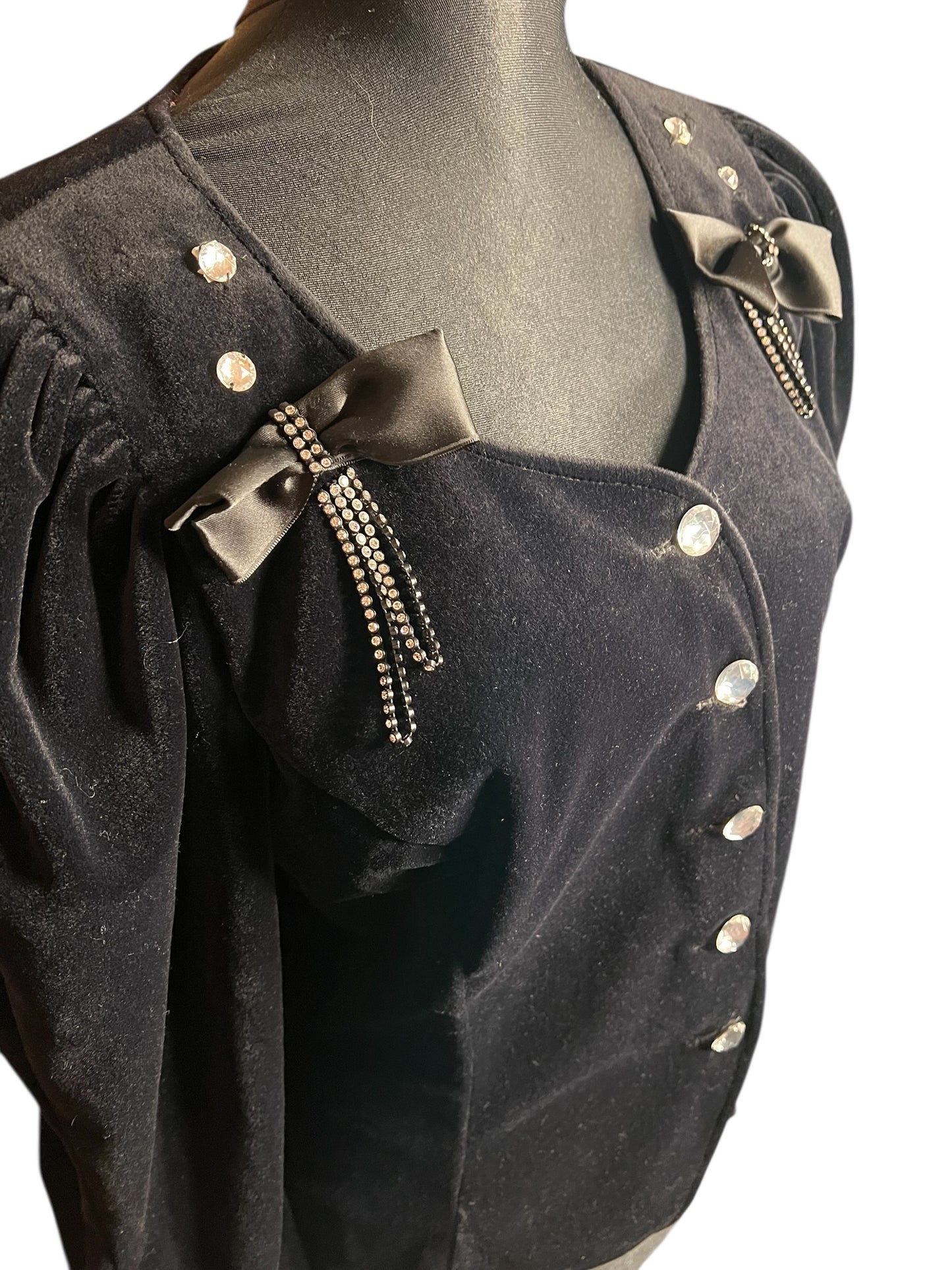 Vintage Samt Blazer 80s Power Shoulder schwarz – Statement Puffärmel – Dorette – Gr. 38–42