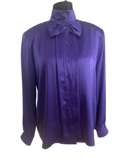 Statement Vintage Bluse 40 M Lila Satin | 80s/90s Dark Fashion Alexander