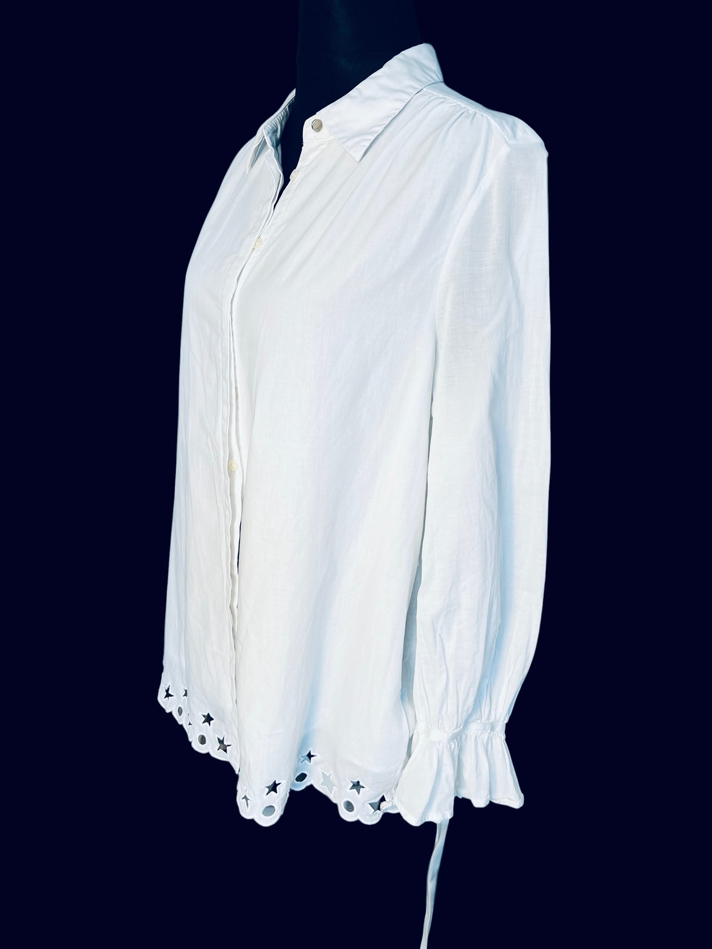 Tommy Hilfiger Vintage Bluse 38 40 M L Weiß Lochmuster Goldknöpfe Y2K