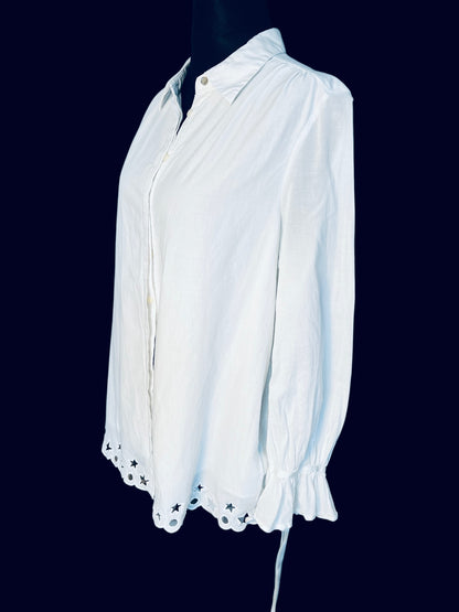 Tommy Hilfiger Vintage Bluse 38 40 M L Weiß Lochmuster Goldknöpfe Y2K