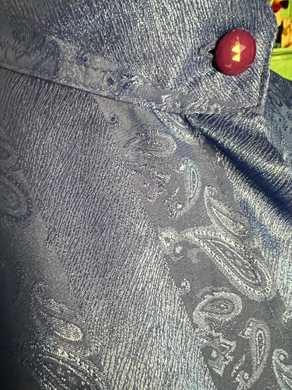 Sara's Choice: Vintage Bluse Satin Paisley blau royalblau | Gr. 40 42 L | Dark Alternative