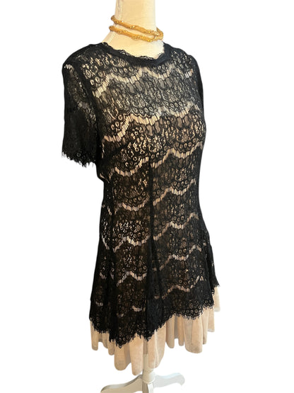 Betsy & Adam festliches Kleid Gr. 42 (US 14) – Spitze & Tüll – A-Linie – Schwarz/Nude – Abendkleid Cocktailkleid